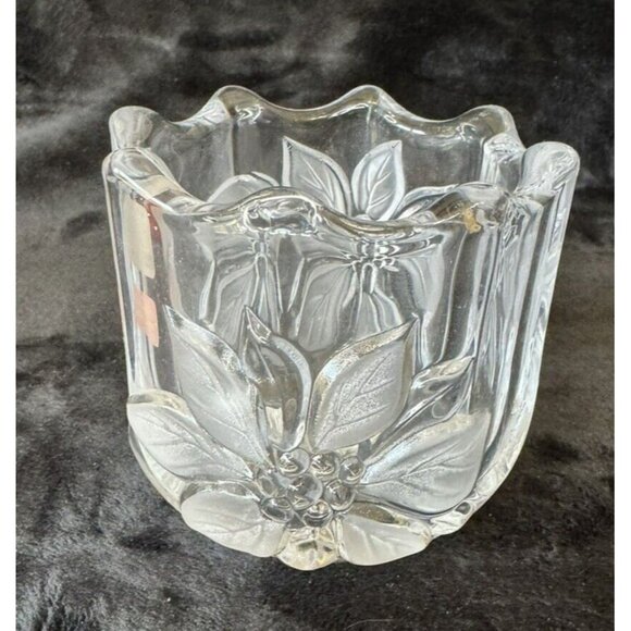 NEW 1990s Mikasa Festive Poinsettia Votive Candleholder Crystal Cut Glass - Picture 4 of 13